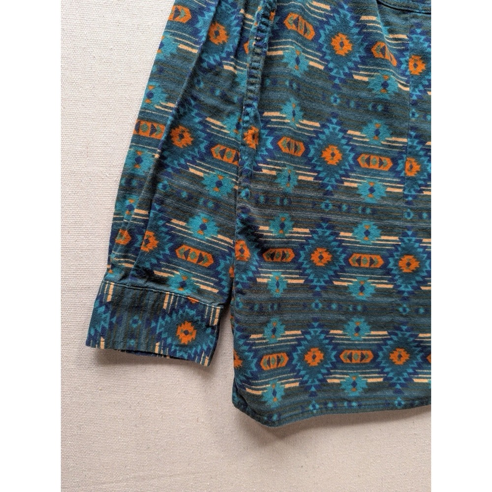 Duluth Trading Co Flannel Shirt Womens Large Teal Southwestern Aztec 3237-30 - Picture 6 of 14